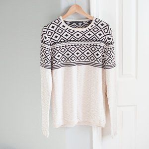 Zara Men Cream + Black Geometric Pattern Sweater